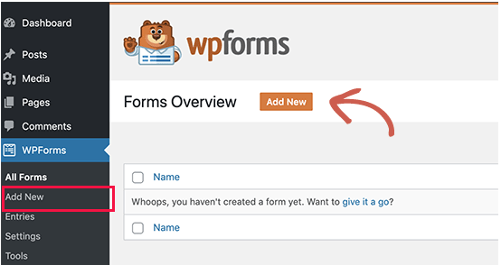 add new contact form using WPForms