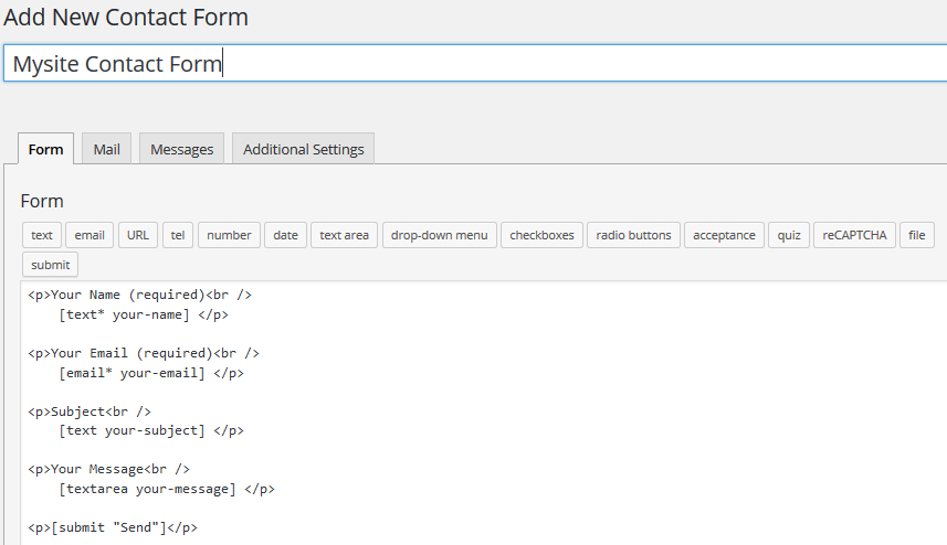 type form title for Contact Form 7