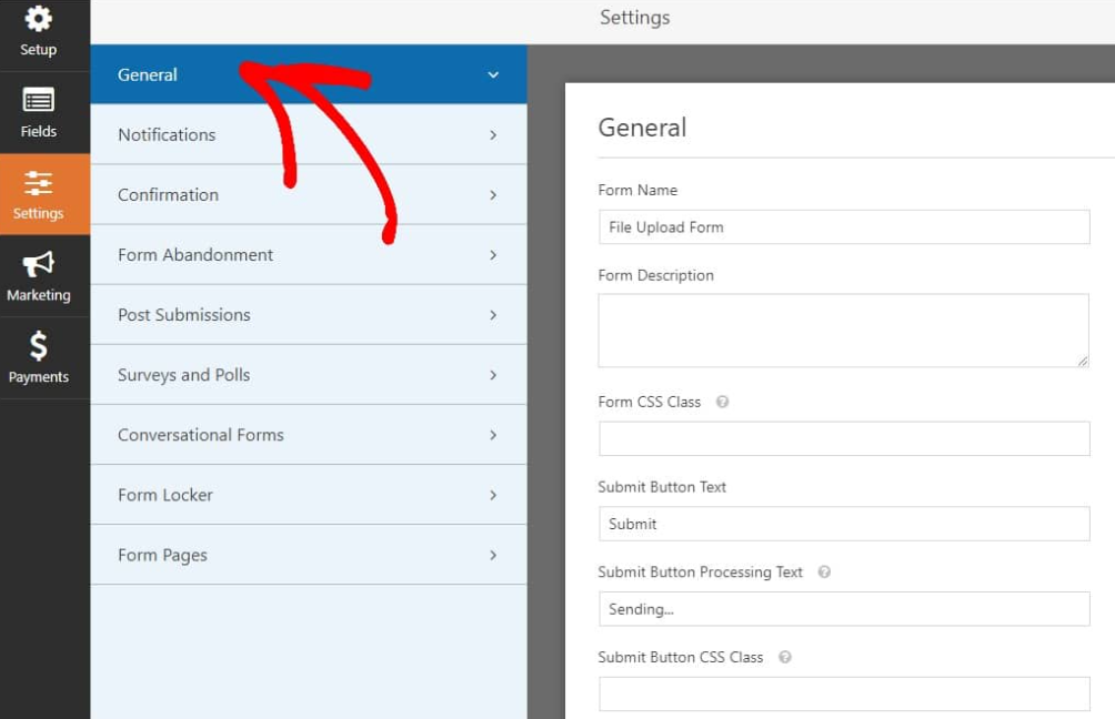 edit general form settings