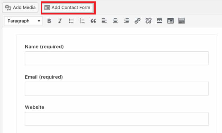 jetpack "add contact form" button