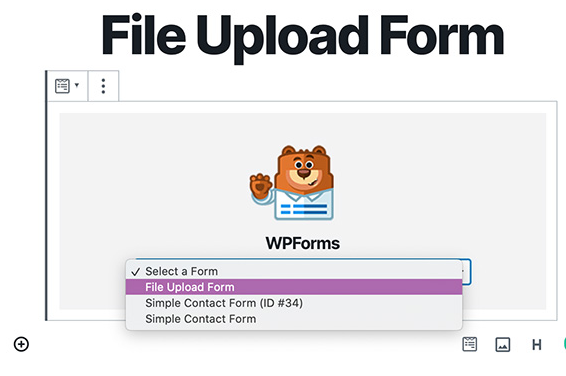 file upload form in drop-down menu