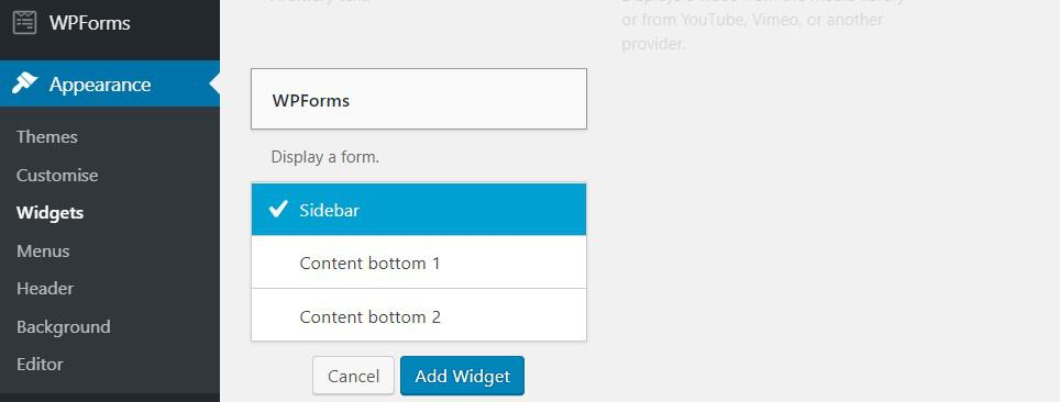 add WPForms to sidebar