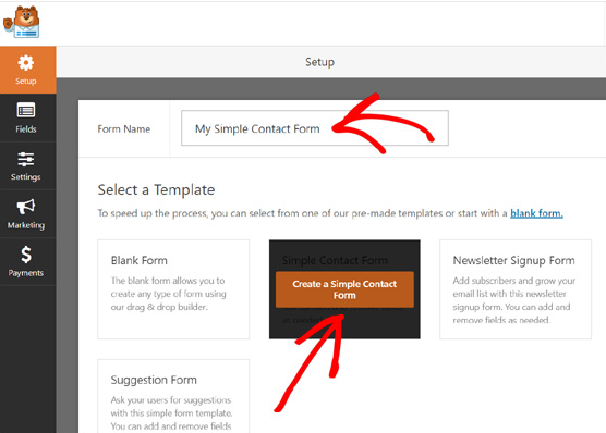 create simple contact form WPForms