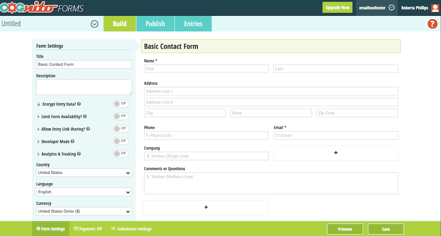 Cognito forms editor interface