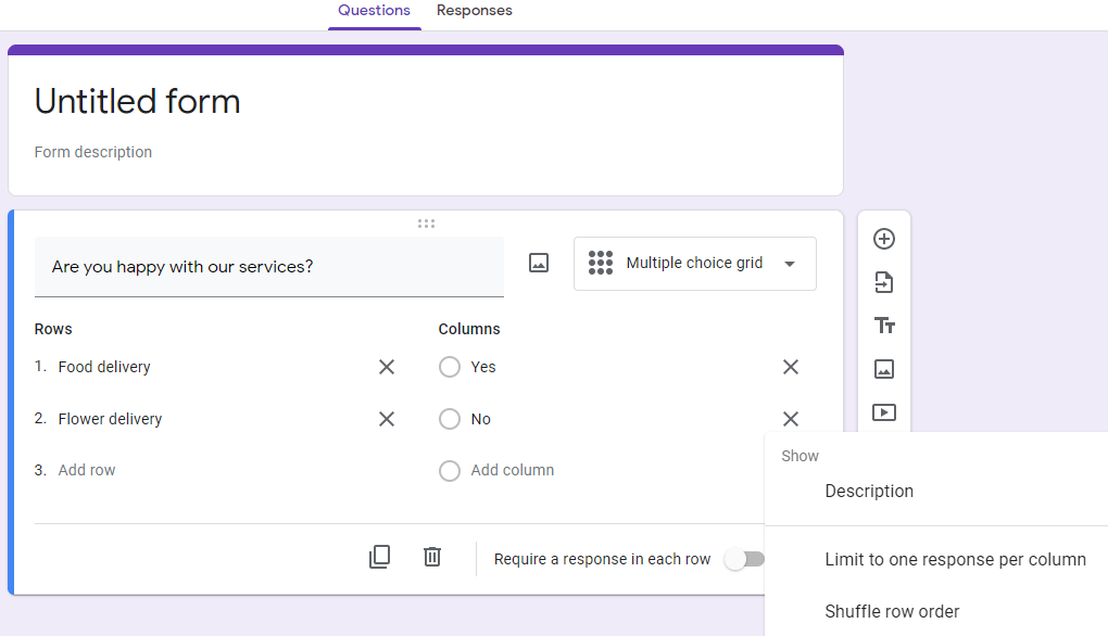 Google Form survey multiple choice grid