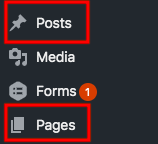posts and pages section