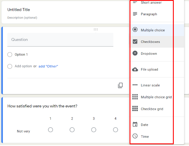 Google Form survey question types