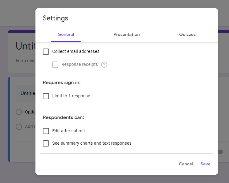 survey general settings