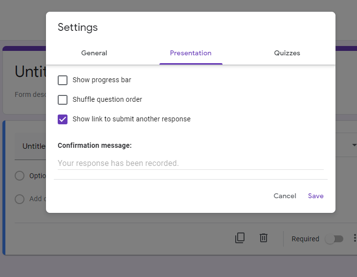 survey presentation settings