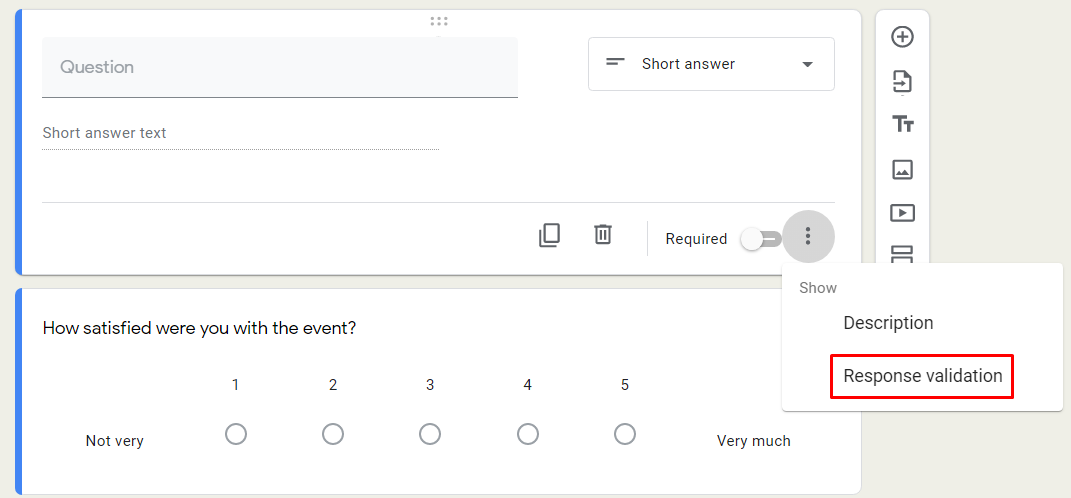 Google Form survey short answer validation