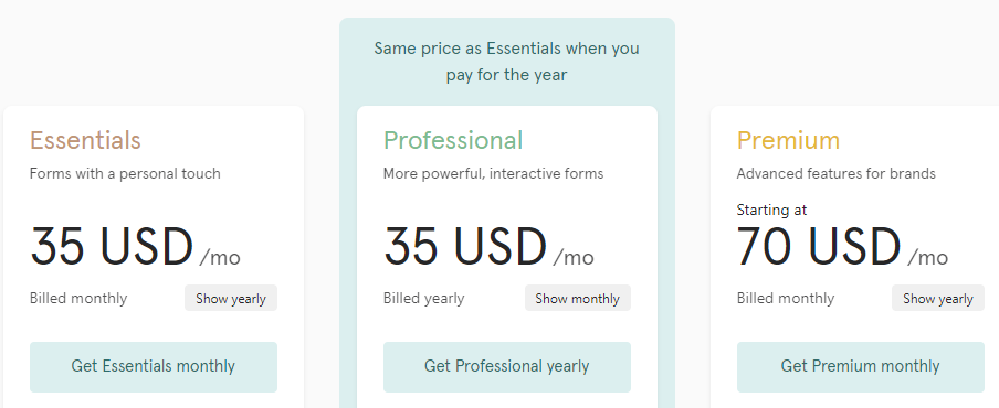 Typeform pricing plans