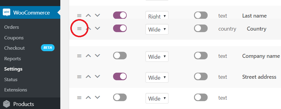 arrange checkout field position