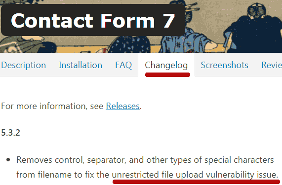 contact form 7 vulnerability changelog update