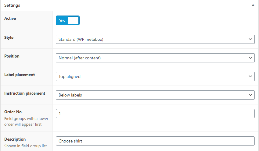 defince custom field settings