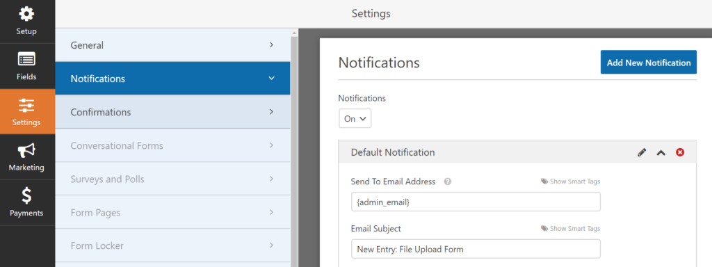 define form notification settings