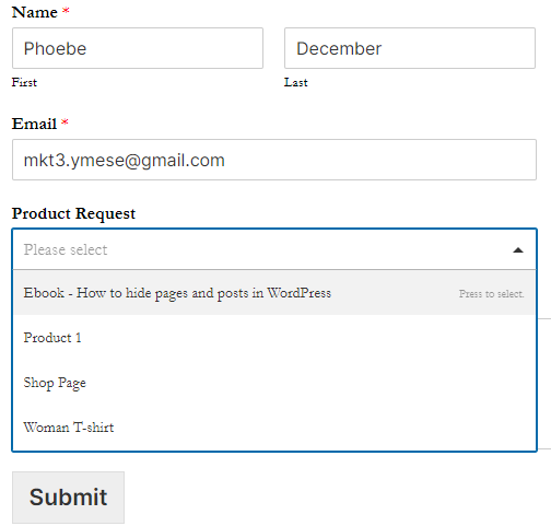 auto-populate form fields on frontend