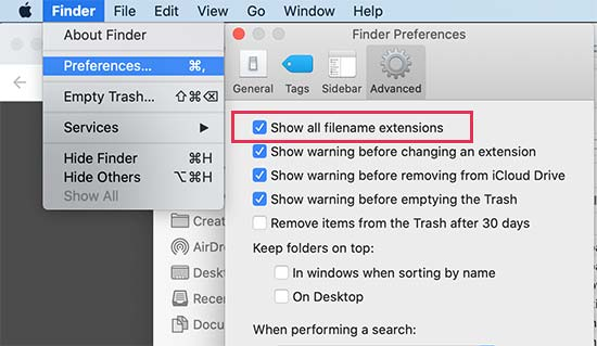 show filename extensions on Mac