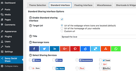 sassy social share icon settings