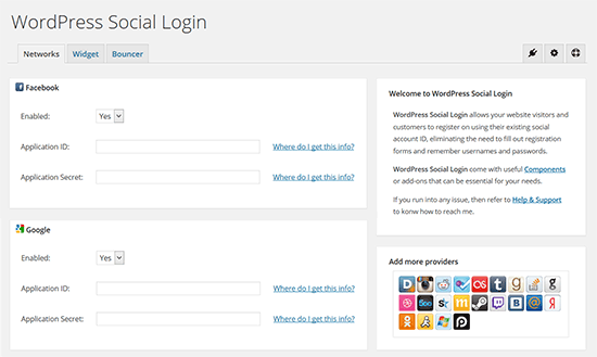 wordpress social login interface