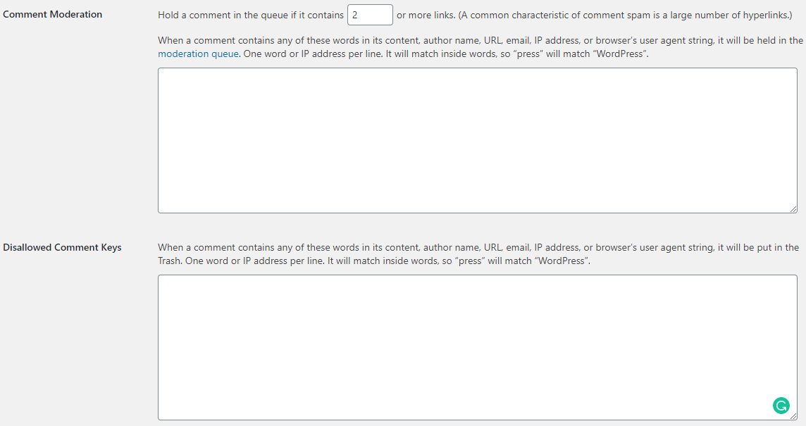 moderate and disallow WordPress comments