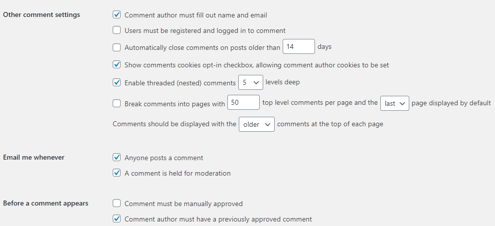 set up WordPress comment settings