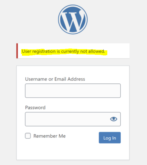 the "User registration is not allowed" message shows up