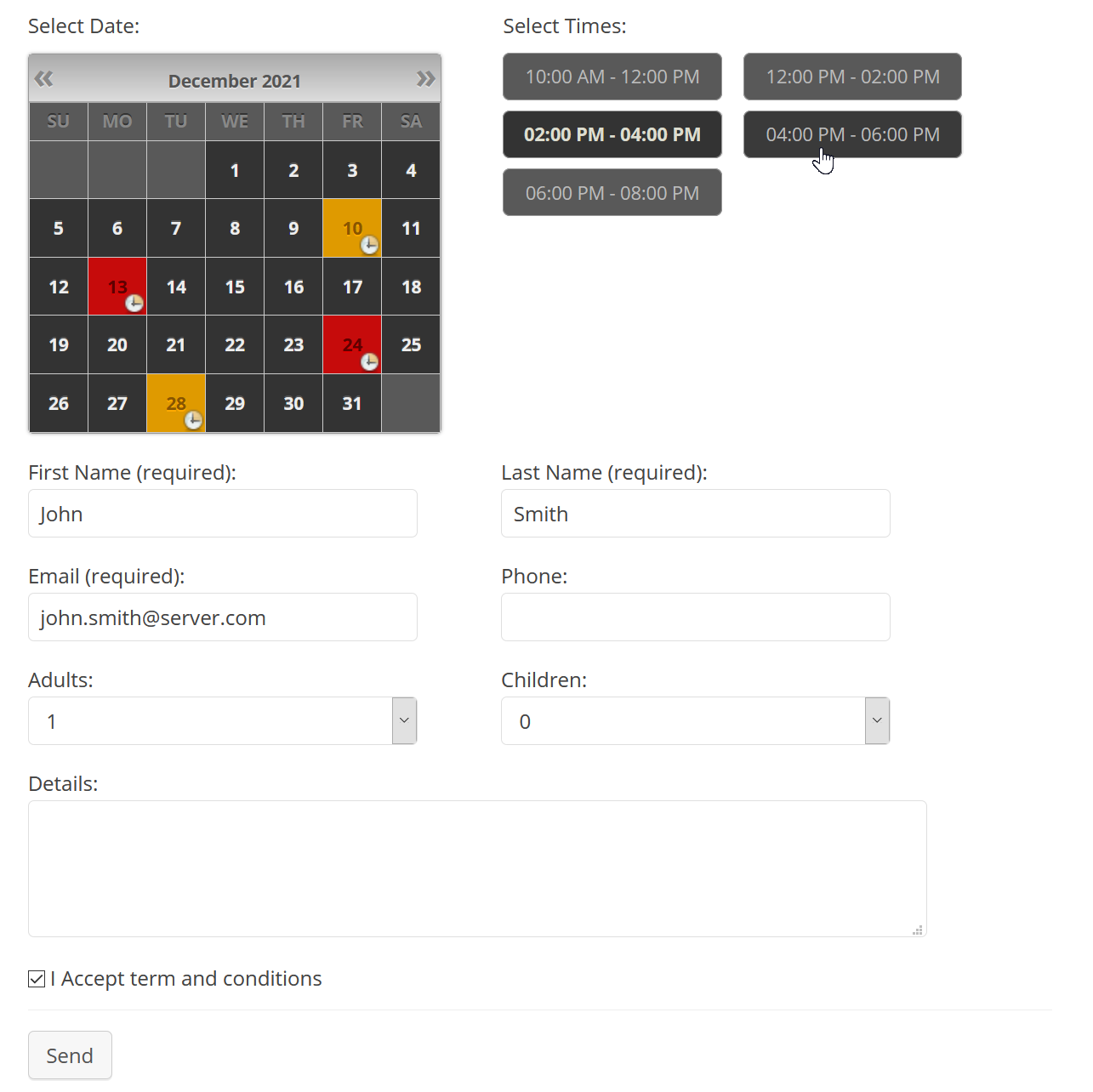 Booking Calendar's current booking availability