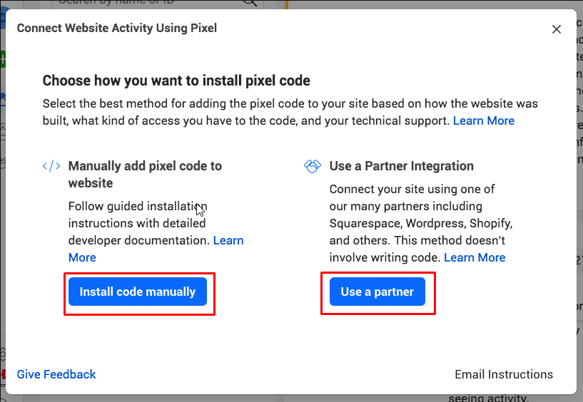 2 options to install pixel code