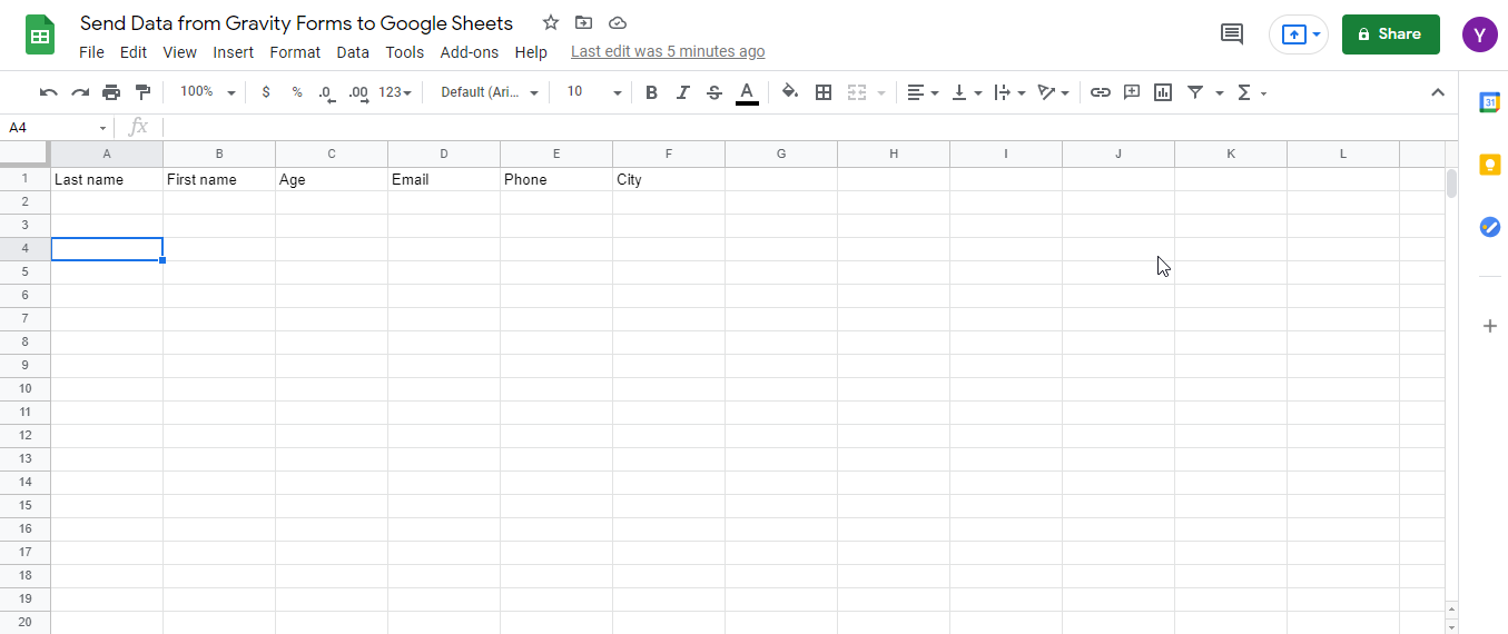 create Google sheet