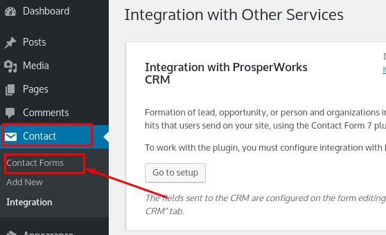 select Contact, then Contact Forms