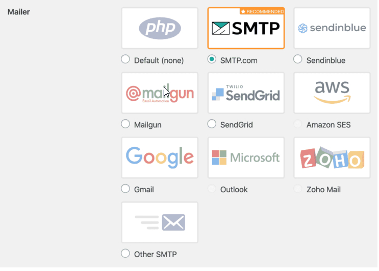 select WP Mail SMTP's mailer options