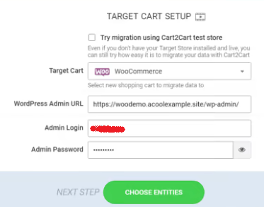 choose entities in Cart2Cart