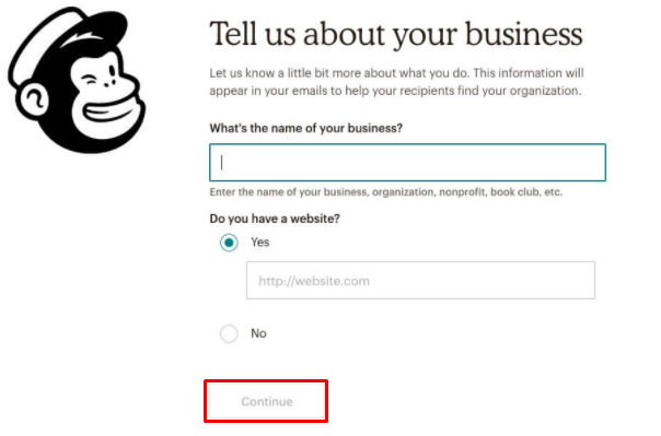 Fill in business info for MailChimp