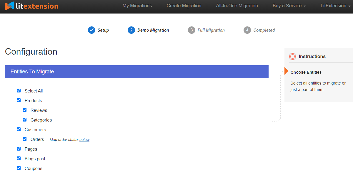 configure data to migrate WooCommerce to Shopify