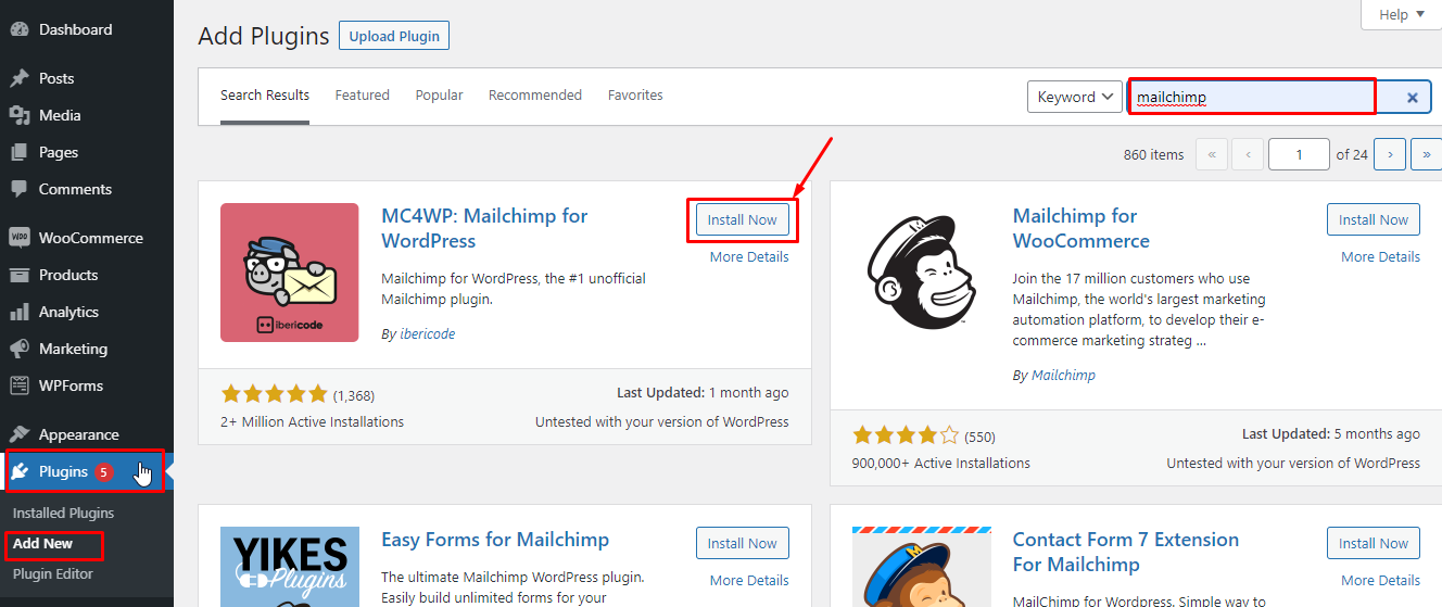 install MailChimp to WordPress