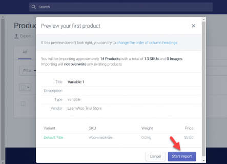 Shopify start import products