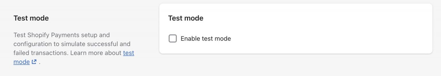Shopify Test Mode