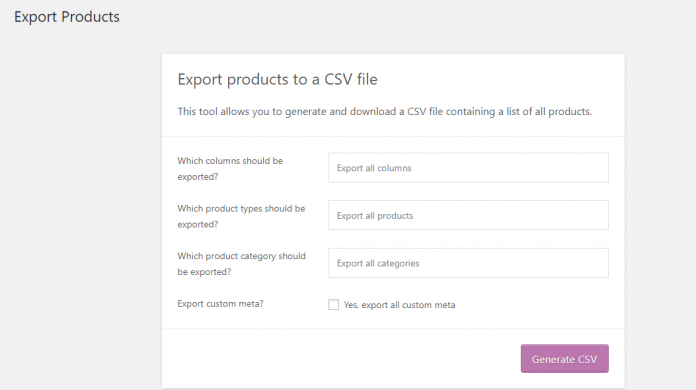 WooCommerce export products