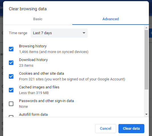 clear browsing data