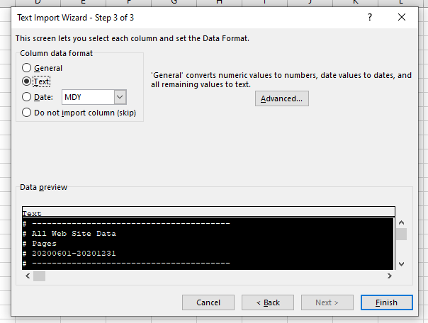 text column data format