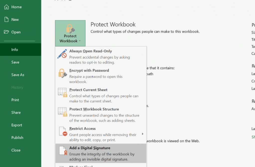 add digital signatures to excel