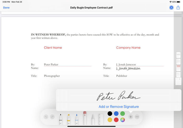 sign documents on iPad