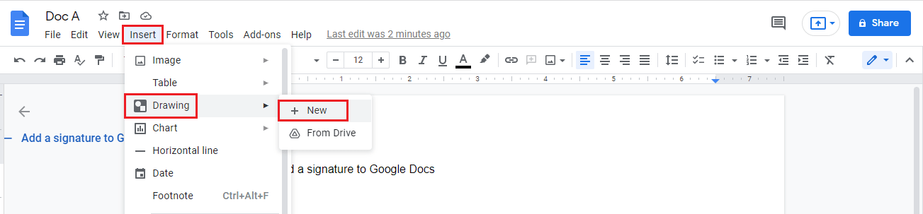 insert drawing tool Google Docs