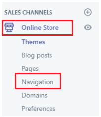 Shopify online store navigation