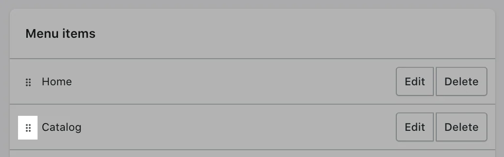 reorder Shopify menu items