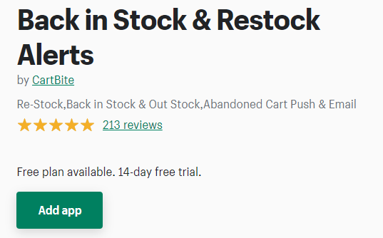 Shopify back in stock app cartbite