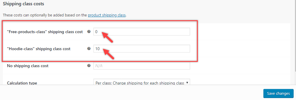 shipping class costs