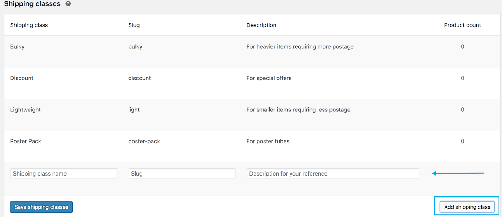 woocommerce shipping classes